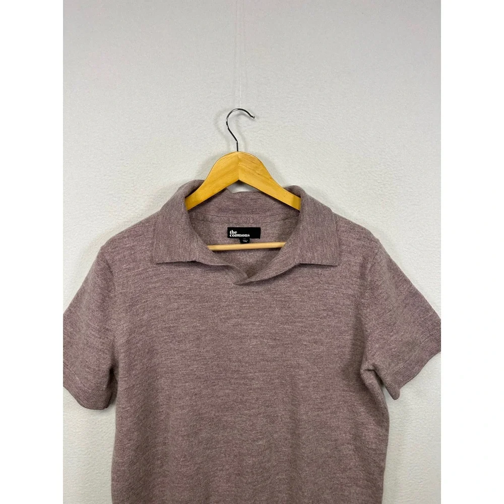 the commons Quiet Luxury Minimalist Mens XL Mauve Wool Knit Polo Sweater